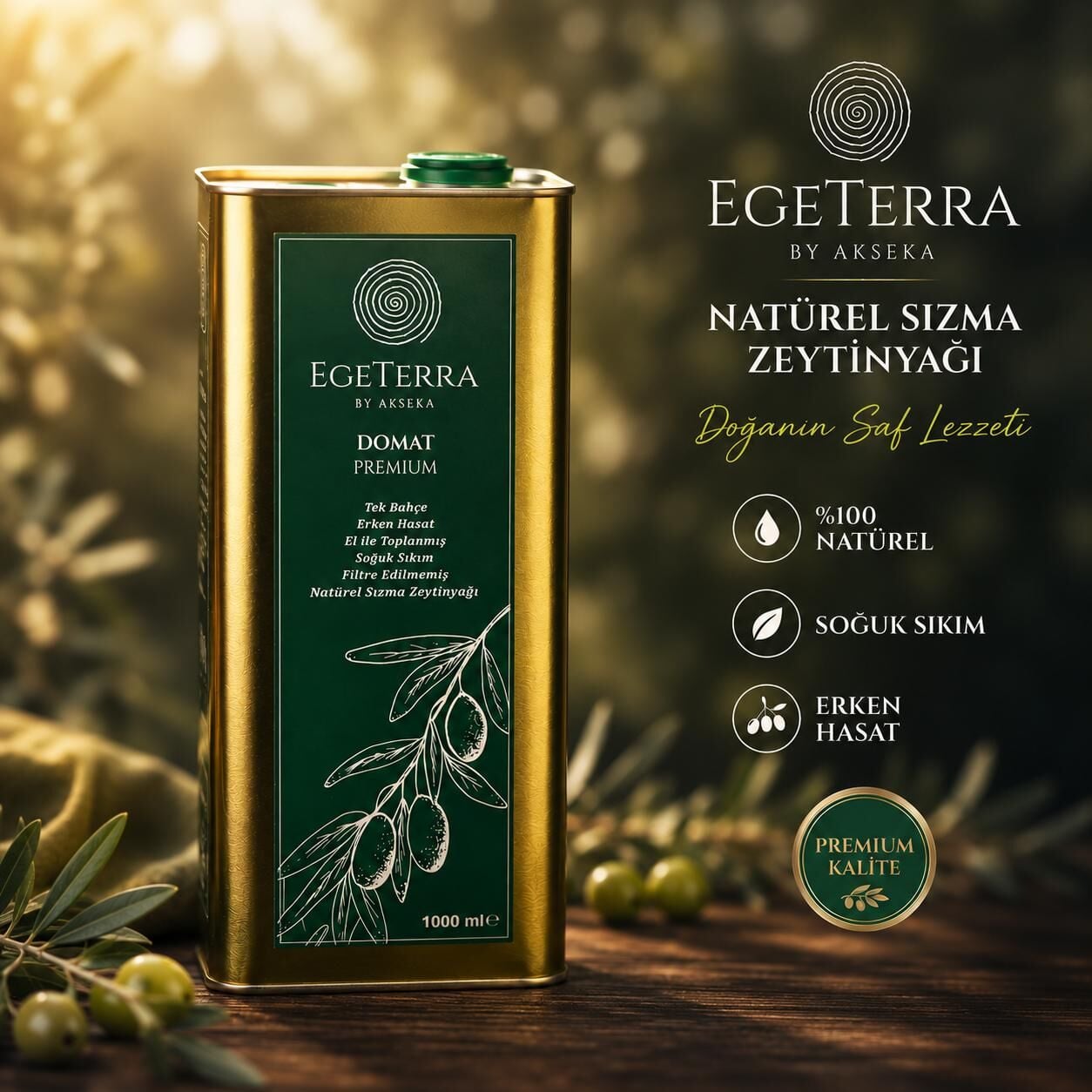 Erken Hasat Soğuk Sıkım Domat Premium Zeytinyağı 1Lx5 Adet
